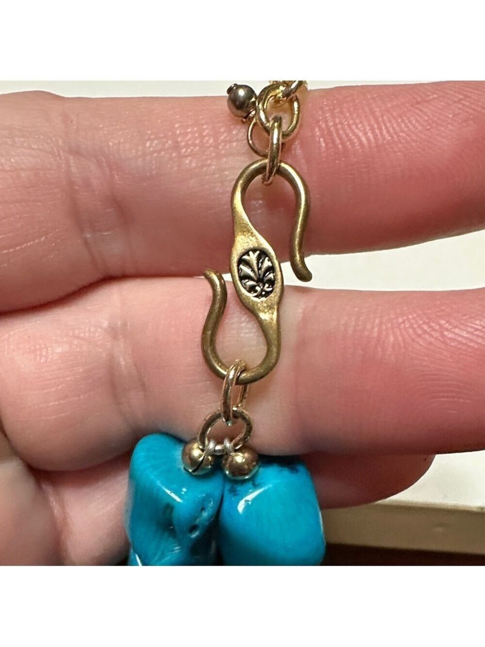 Blue Dyed Coral Studio Barse (Turquoise color) Necklace with Bead - Picture 4 of 13